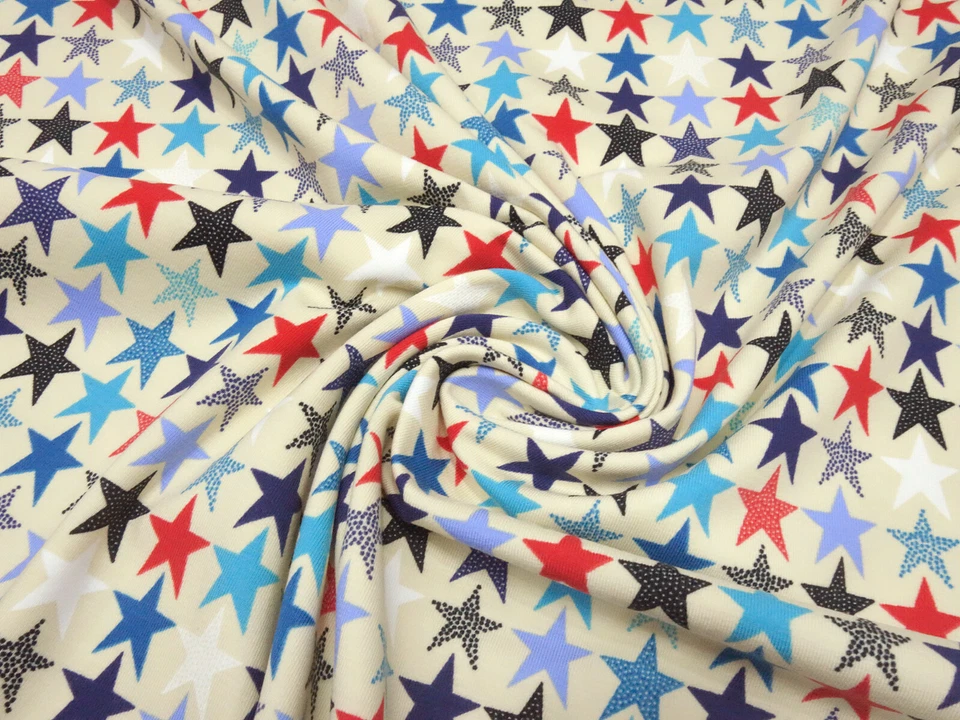Tela algodón jersey estrellas beige azul rojo s/w tela infantil tela de vestir - Imagen 4 de 4
