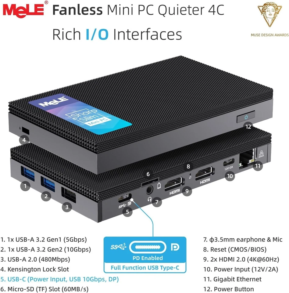 Elegant Fanless Mini PC - 12th Gen N100, 16GB RAM, 512GB SSD for Home & Office - Image 4 of 4