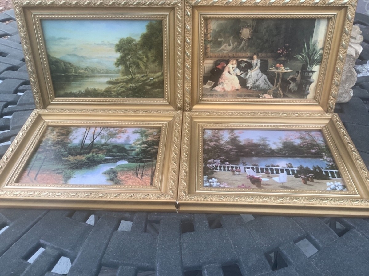 Vintage Elico Ltd Painting Prints With Gold Tone Frame set