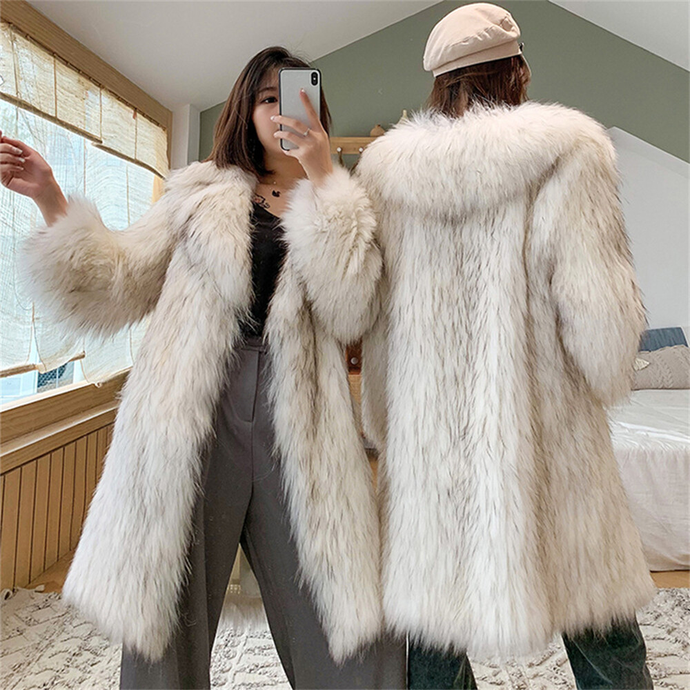 Women Winter Faux Fur Coat Medium Long Fur Coat Warm Outdoor