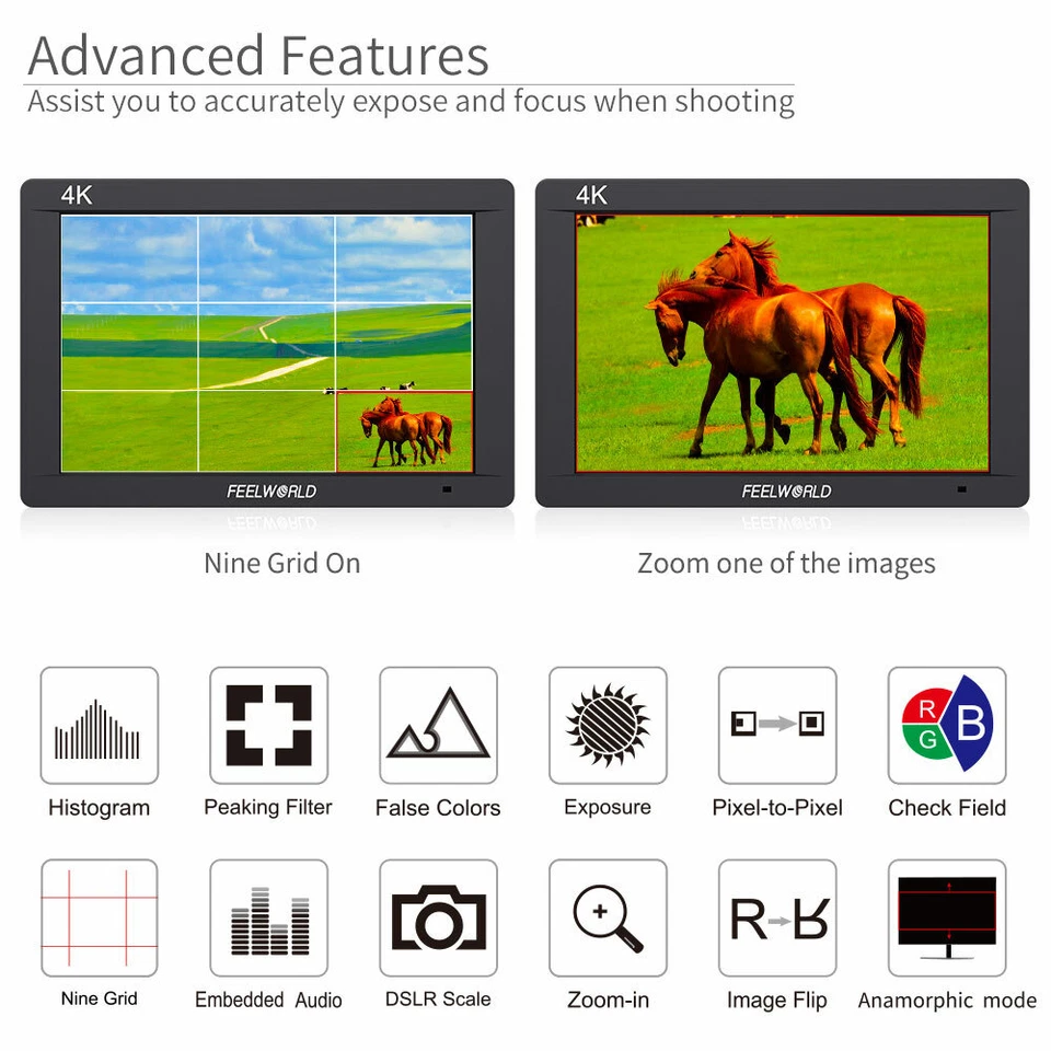 FEELWORLD FW703 7" Inch 3G SDI 4K HDMI On Camera Field Video HD Monitor For DSLR - Изображение 2 из 4