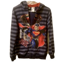 Youth Boys Size 14/16 Superman Zipped Hoodie Striped Man Of Steel