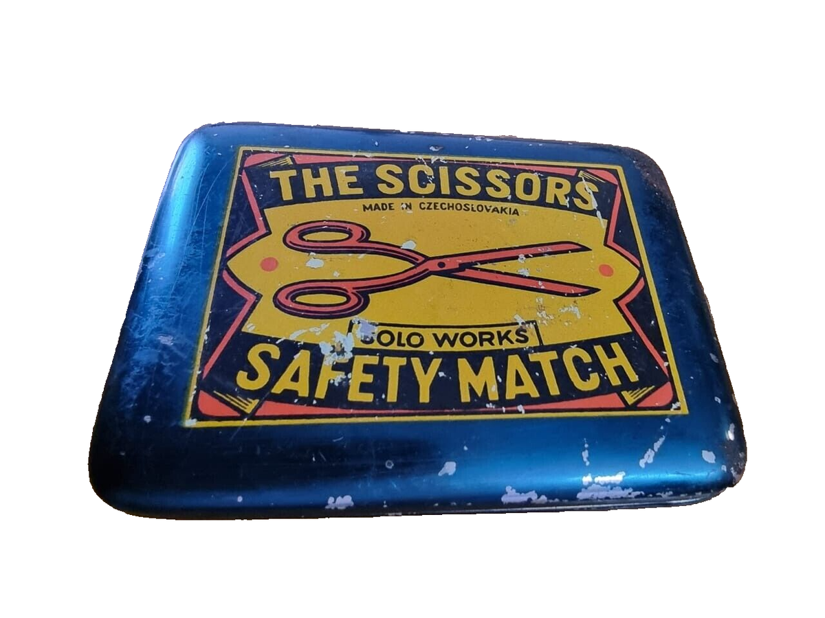 19'Ç Vintage Old Antique Rare THE SCISSORS SAFETY MATCH Cigarette Litho.  Tin Box