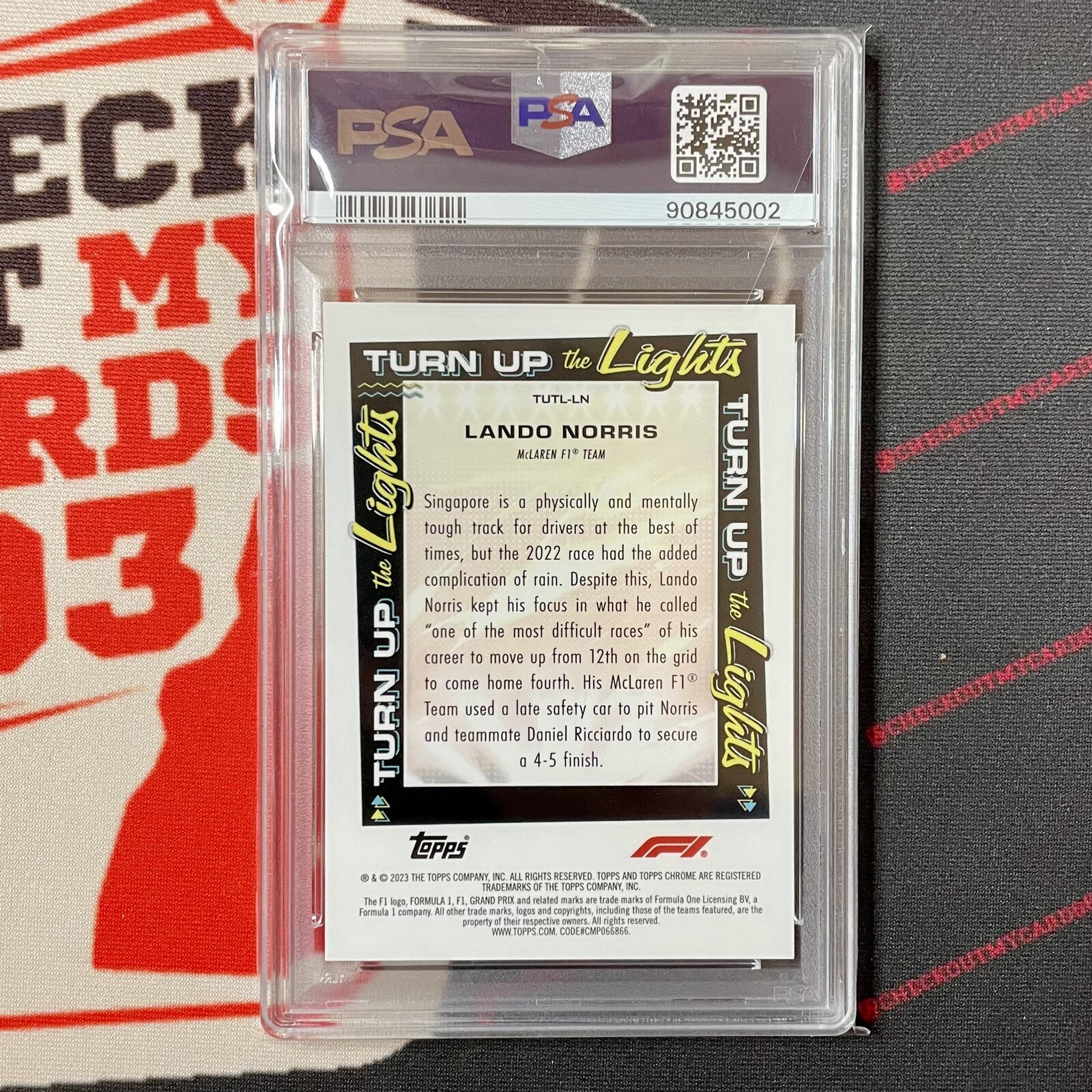 2023 Topps Chrome F1 Lando Norris Turn Up The Lights Orange /25 PSA 10 McLaren view 3