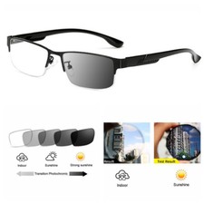 Mens Transition Photochromic -100 -600 Metal Sun Half Negative Power Glasses