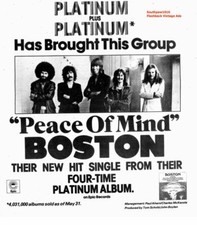 1976 Boston "Peace Of Mind" Song Release Music Industry Promo Vintage Ad RePrint