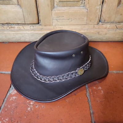 Hawkins Headwear Australian Style Echtleder Hut Größe L schwarz