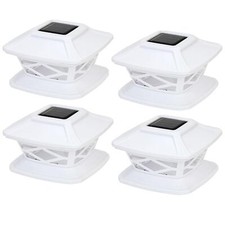 4 x Solar Powered White LED Outdoor Garden Post Deck Cap Square Fence Lights