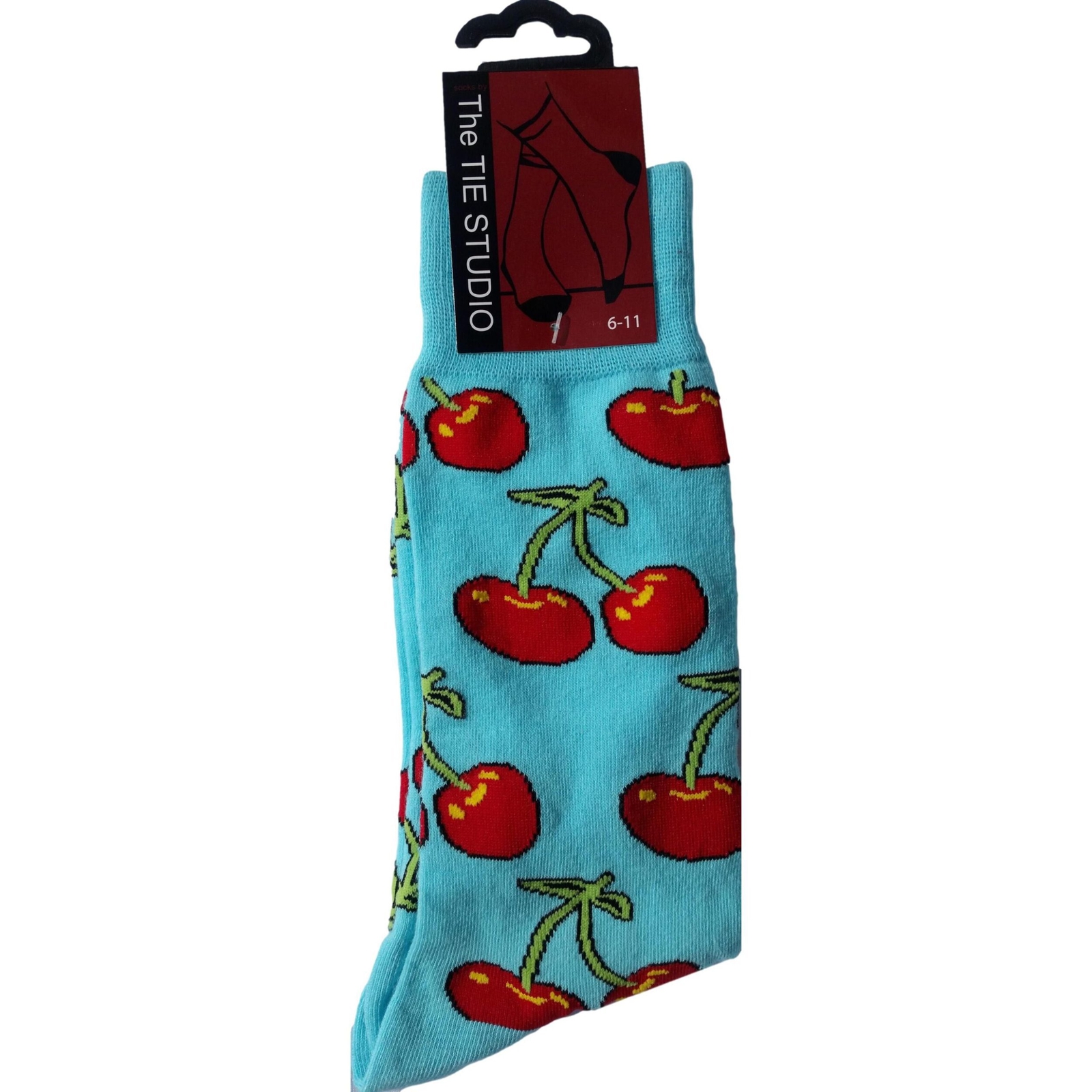 Red Cherries on Pale Blue Unisex Novelty Ankle Socks Adult Size 6-11
