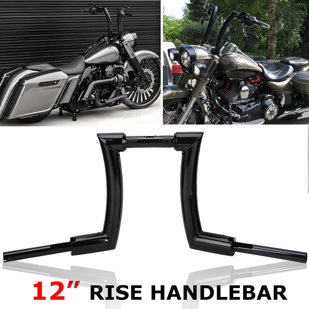 Guidon Z Ape Hanger 12 Pouces Noir Brillant – Pour Harley Sportster, Softail, Dyna, Road King – Hauteur 12″, élévation 1,5″, Diamètre 1″
