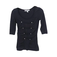 One Step Up Blouse Womens Small Y2K Black 3/4 Sleeve Top Scoop Neck Stretch Sexy