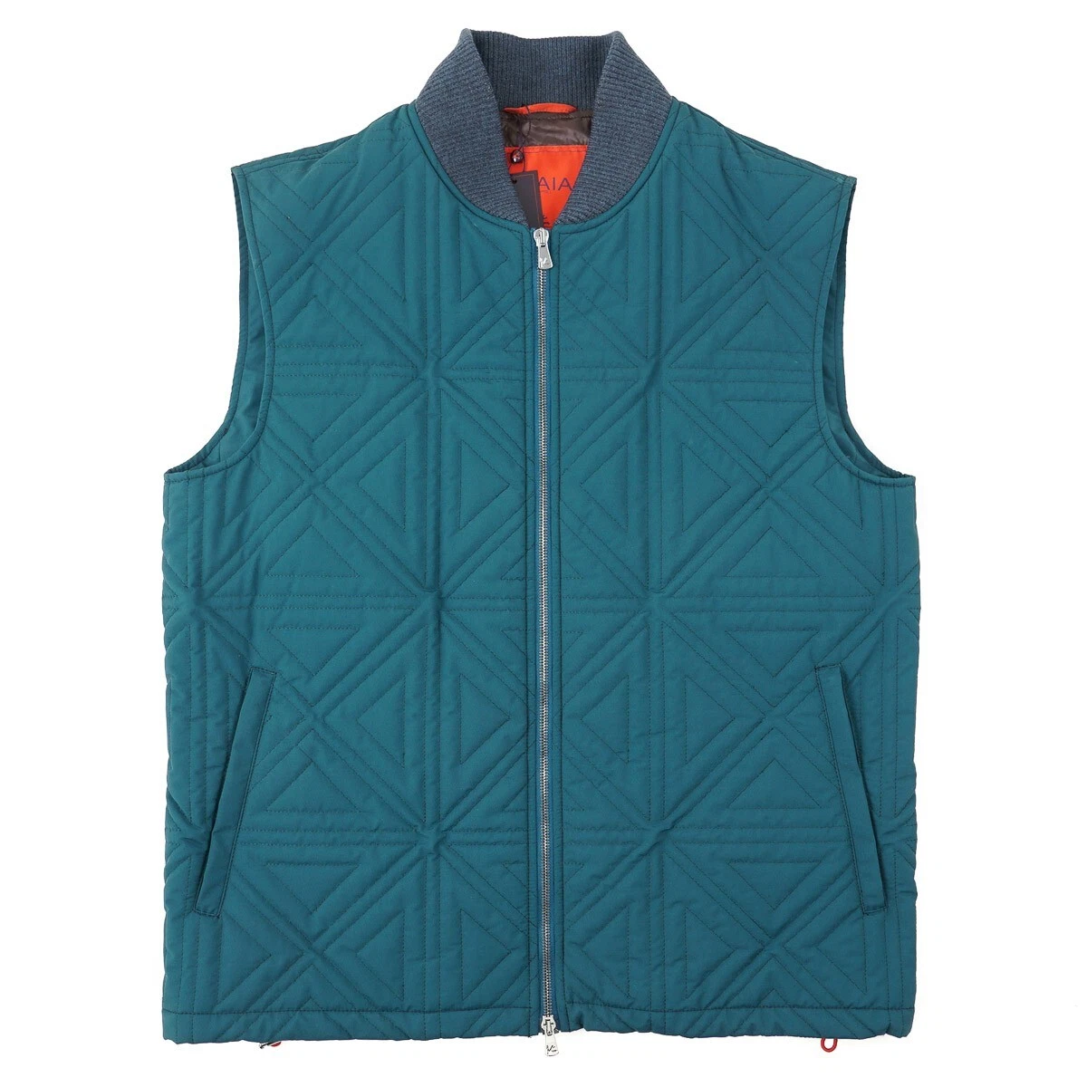 Isaia Teal Green Geometric Quilted Technical Wool Insulated Vest M (Eu 50) NWT