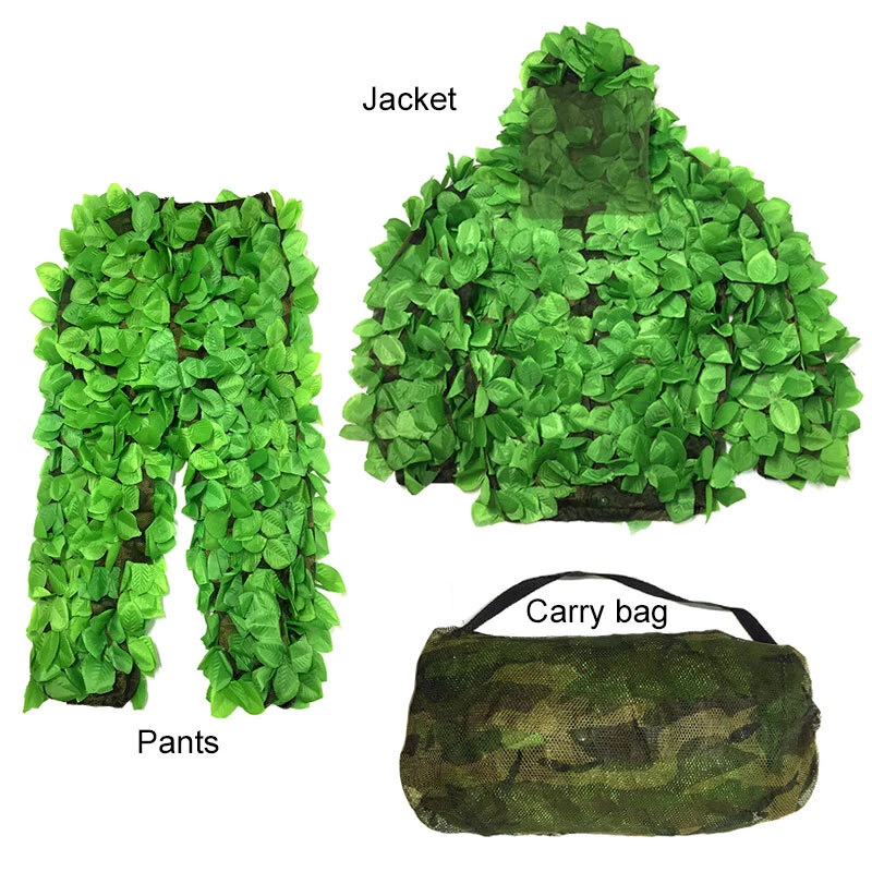 Ghillie Suit Waterproof Hunting Outdoor Training Leaves Camouflage Jacket Pants - Image 4 of 4