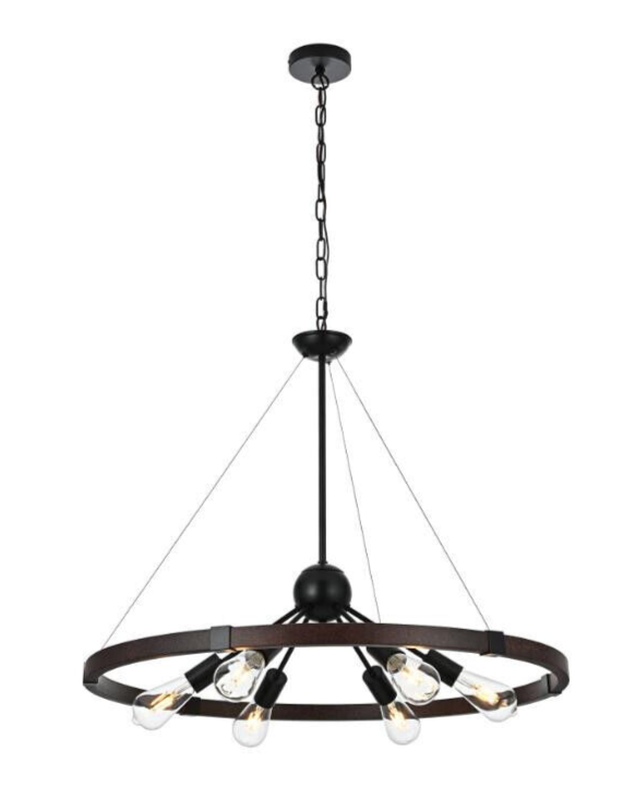 Rustic Black 6-Light Farmhouse Chandelier for Living Dining Room or Foyer 32 Inch  