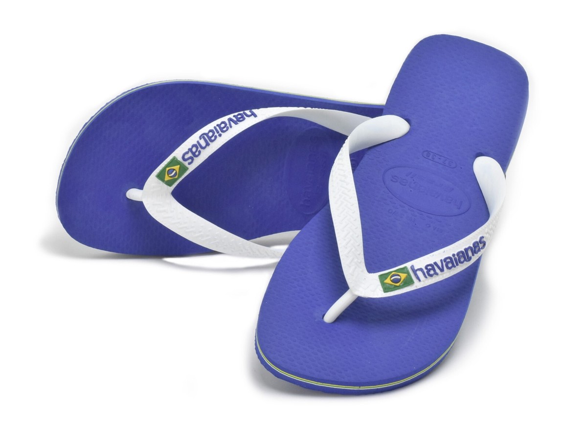 Havaianas Brasil Logo Adults Flip Flops Marine Blue 4110850-2711 Unisex Toe  Post