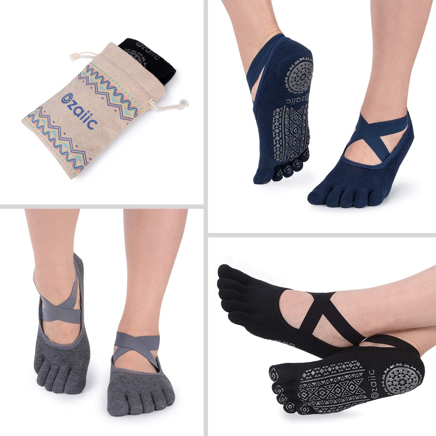 Yoga Socks for Women with Grips, NonSlip Five Toe Socks for Pilates, Barre, Bal eBay