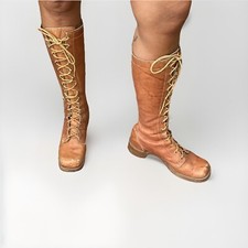 VINTAGE 70s Campus BOOTS Lace Up Tall Square Toe Western Cottage Frye RARE Acme