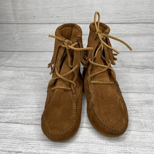 minnetonka lace up fringe ankle boot