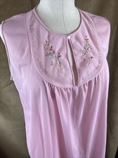 Vintage Katz 100 Nylon Pink Embroidered Nightgown M/L Gown Nightie MCM