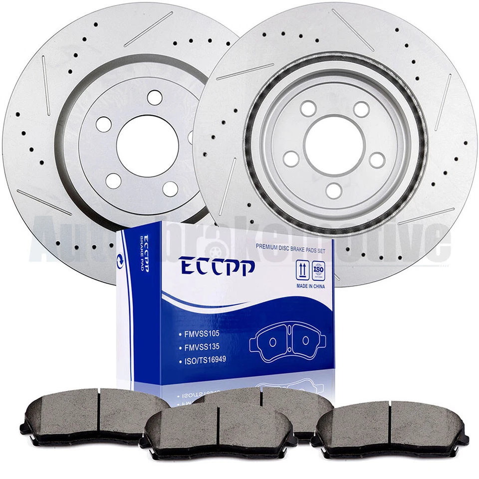 Se adapta a 12 13 14 15 Chrysler 300 rotores de freno delanteros ranurados perforados pastillas de cerámica Foto 3 de 4