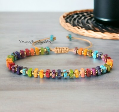 7 Chakra Jaspis Naturstein Perlen Armband, verstellbar hochwertig minimalistisch 