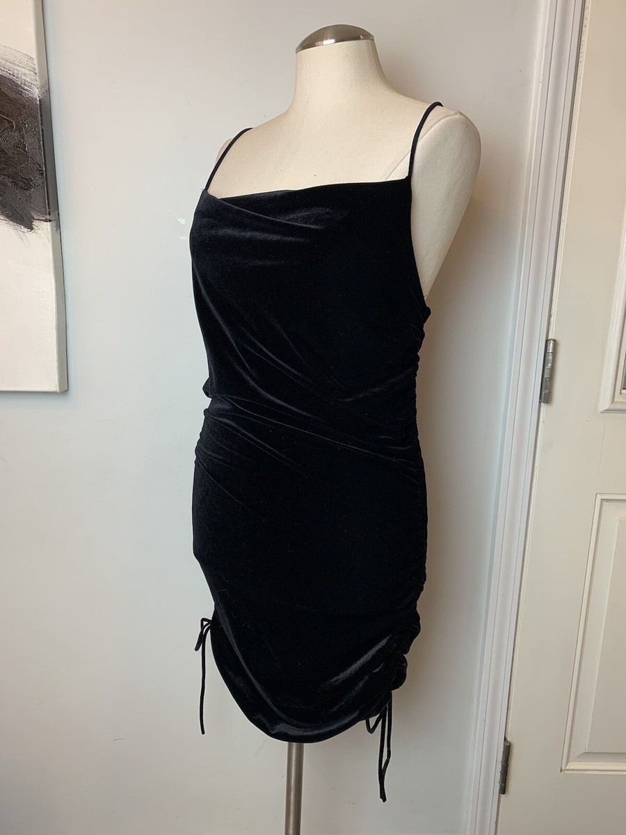 Zara Black Velvet Runched Sides Strappy Back Cowl Neck Stretch