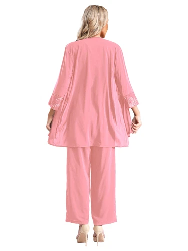 Womens 3 Piece Chiffon Pant Suits Tank Top Cardigan and Pants Evening Outfits - Picture 6 of 95