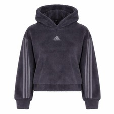 Adidas Fleece Hoodie Girls L 14 Medium Purple AA10478 Sherpa 3-Stripes Logo