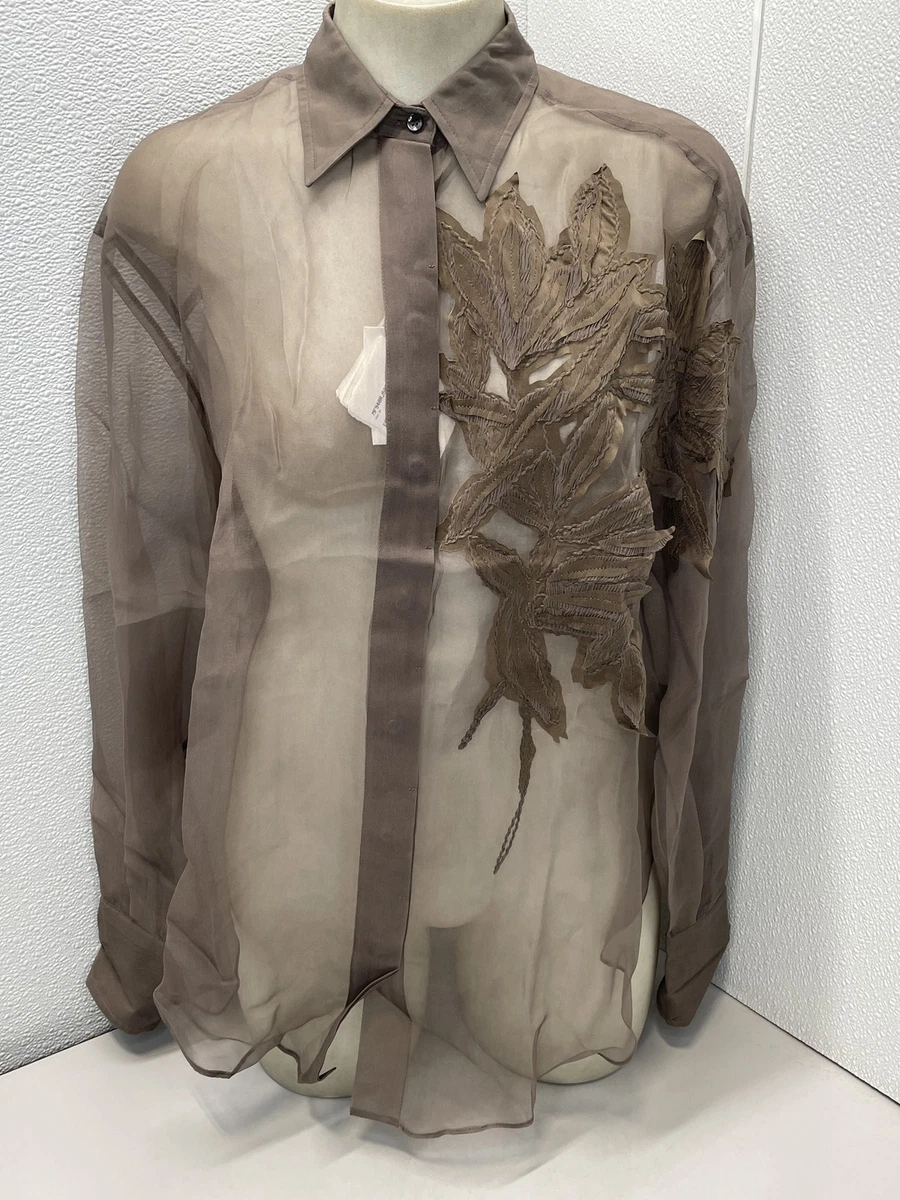 Brunello Cucinelli Women's Shirt Silk Floral Applique Button Down