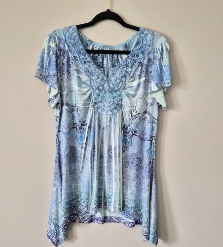 World Unity blue tunic Studded Embroidery , L short sleeve
