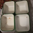 4 Vintage Enamelware Refrigerator Pans & Lids White w/green Trim 5.5 X 4.75 X 3” — photo 5