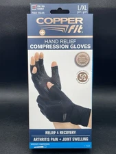 Copper Fit Hand Arthritis Compression Gloves | 1 Pair | Black | L/XL | Moderate