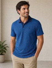 Callaway Polo Shirt Men XL Opti Dri All Over Print Blue Performance Wicking