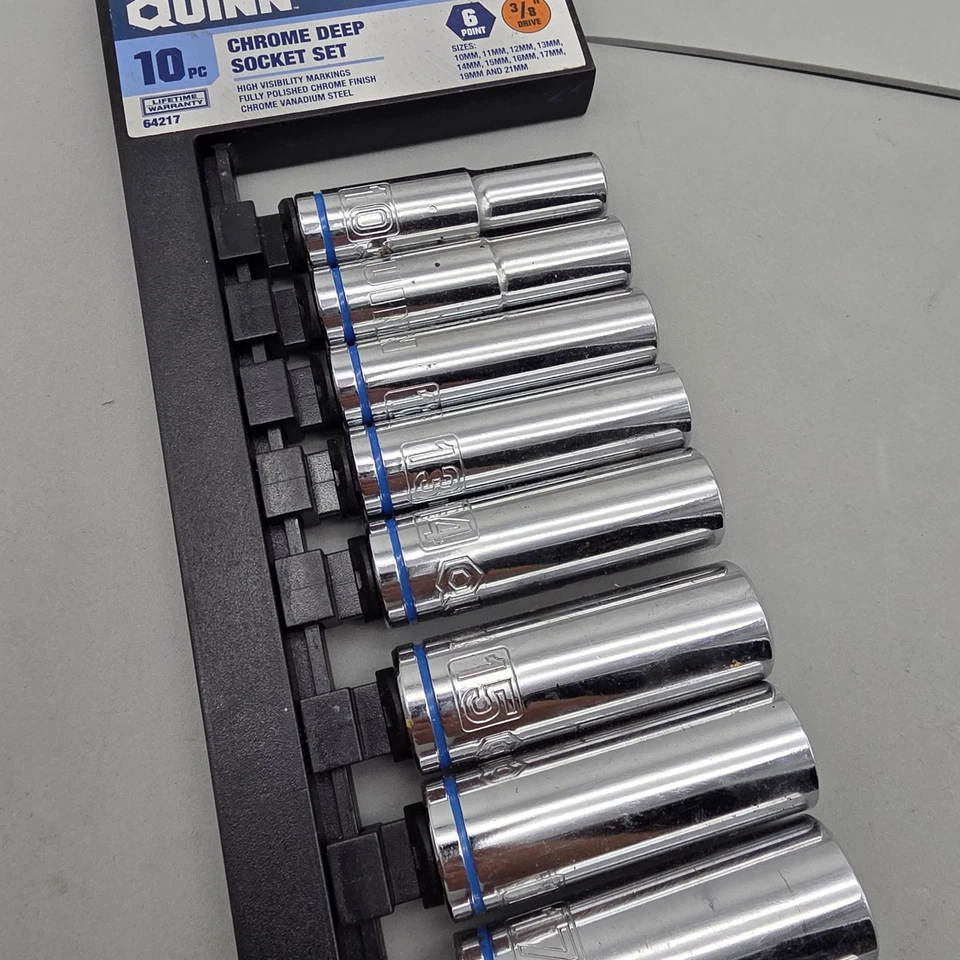 Quinn Tools 10pc. Chrome Deep Socket Tool Set Metric 3/8" drive,6 point #64216 - Image 4 of 4