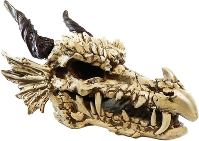 Oversized Dragon Skeleton Fossil Skull with Horns and Razor Teeth Statue 27'' L