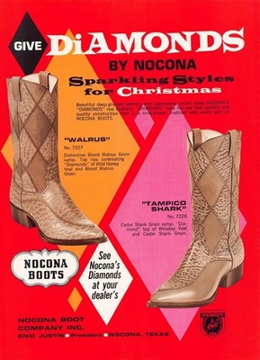 Nocona Boots Sign Vintage Promo Art Walrus Tampico Shark Diamond Style