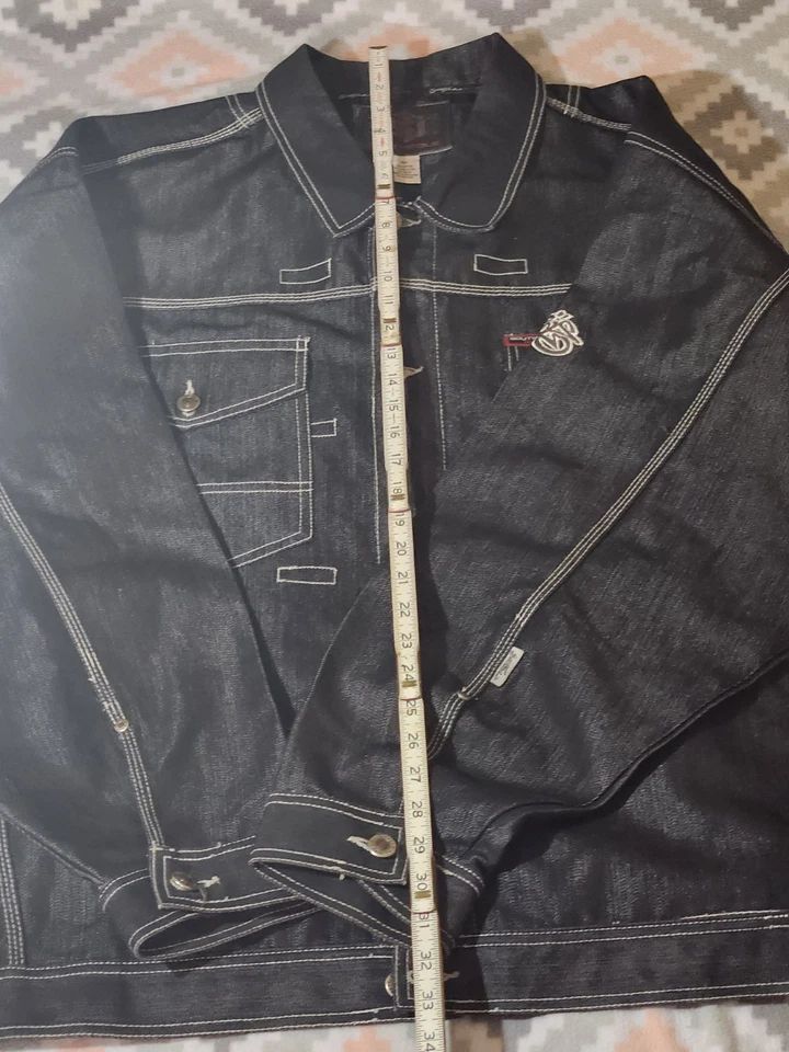 Big 4XL Vintage Y2K Polo Sur Denim Negro con Chaqueta de Costuras Blancas 4XL Grande Foto 2 de 4