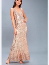 NEW Lulus Size Small Canterbury Rose Gold Sequin Maxi Dress Formal Party