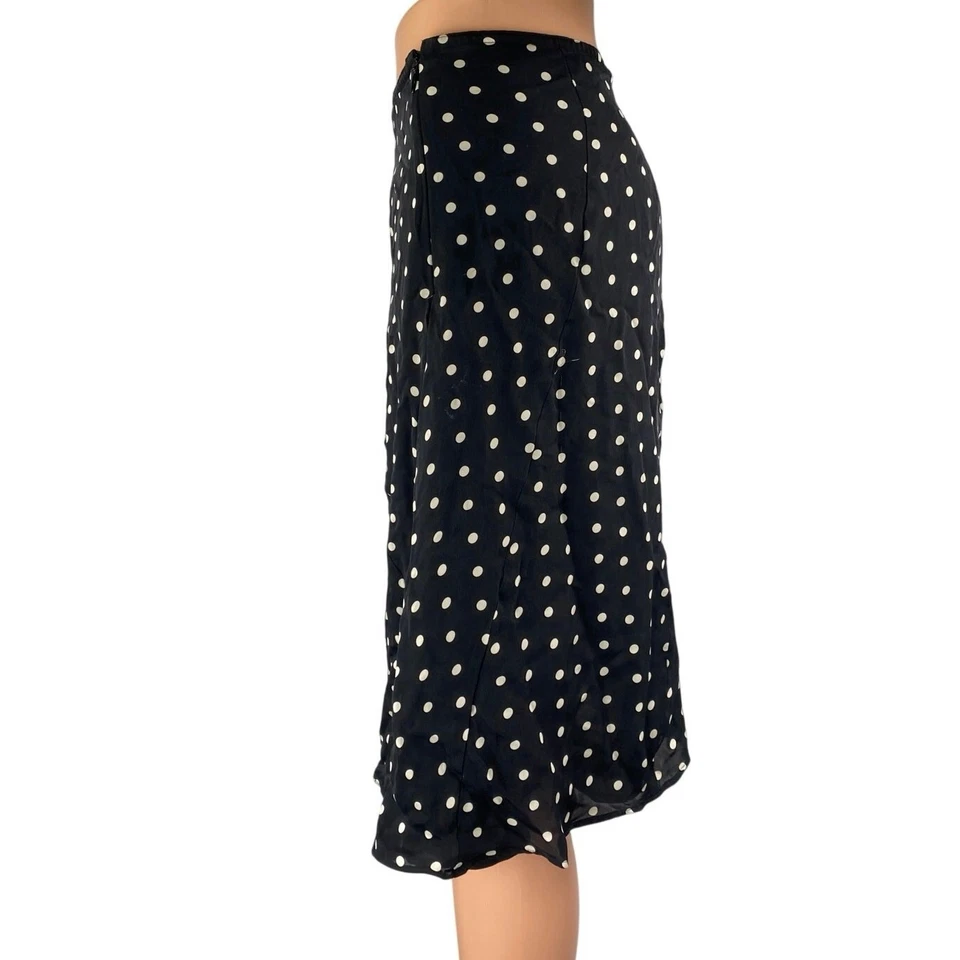 Falda midi City DKNY negra blanca 100 % seda lunares acampanada línea A talla 10 Foto 2 de 4
