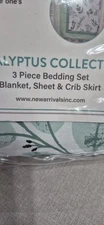 NEW Eucalyptus 3 Piece Crib Bedding SET: Blanket, Sheet, & Skirt