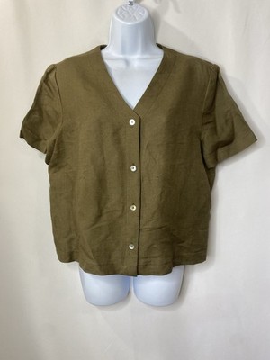 Maggy London Linen Shirt Size 14 Lagenlook Breathable Career Wear Business Boxy