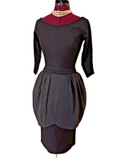1980s pre-owned little black dress wool w/peplum 34-27-38