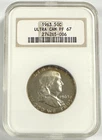 1963 50c Franklin Half Dollar NGC PF 67 Ultra Cameo 90% Silver Brown Label, RARE