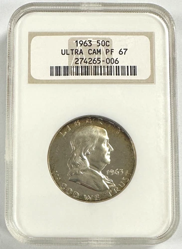 1963 50c Franklin Half Dollar NGC PF 67 Ultra Cameo 90% Silver Brown Label, RARE