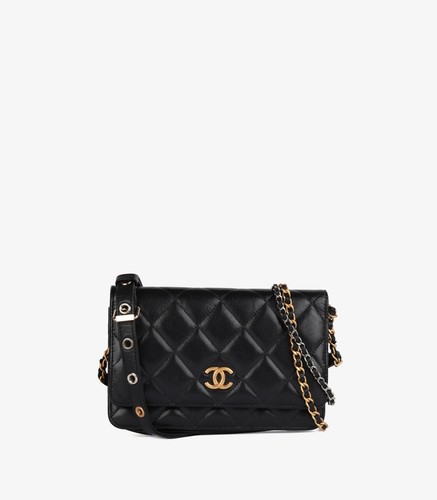 Chanel Black Quilted Lambskin Leather Punk-Essentials Wallet-on-Chain