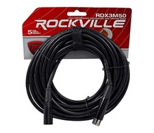 Rockville RDX3M50 50ft 3 Pin DMX Lighting Cable 100 OFC 50 Foot, Black