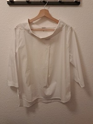 Alba Moda 44 weiße neue Bluse, 3/4 Ärmel, Außergewöhnlicher Kragen, Baumwollmis.