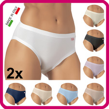 2 Slip da Donna Cotone Elasticizzato Vita Media Mutande Midi 100% Made in Italy