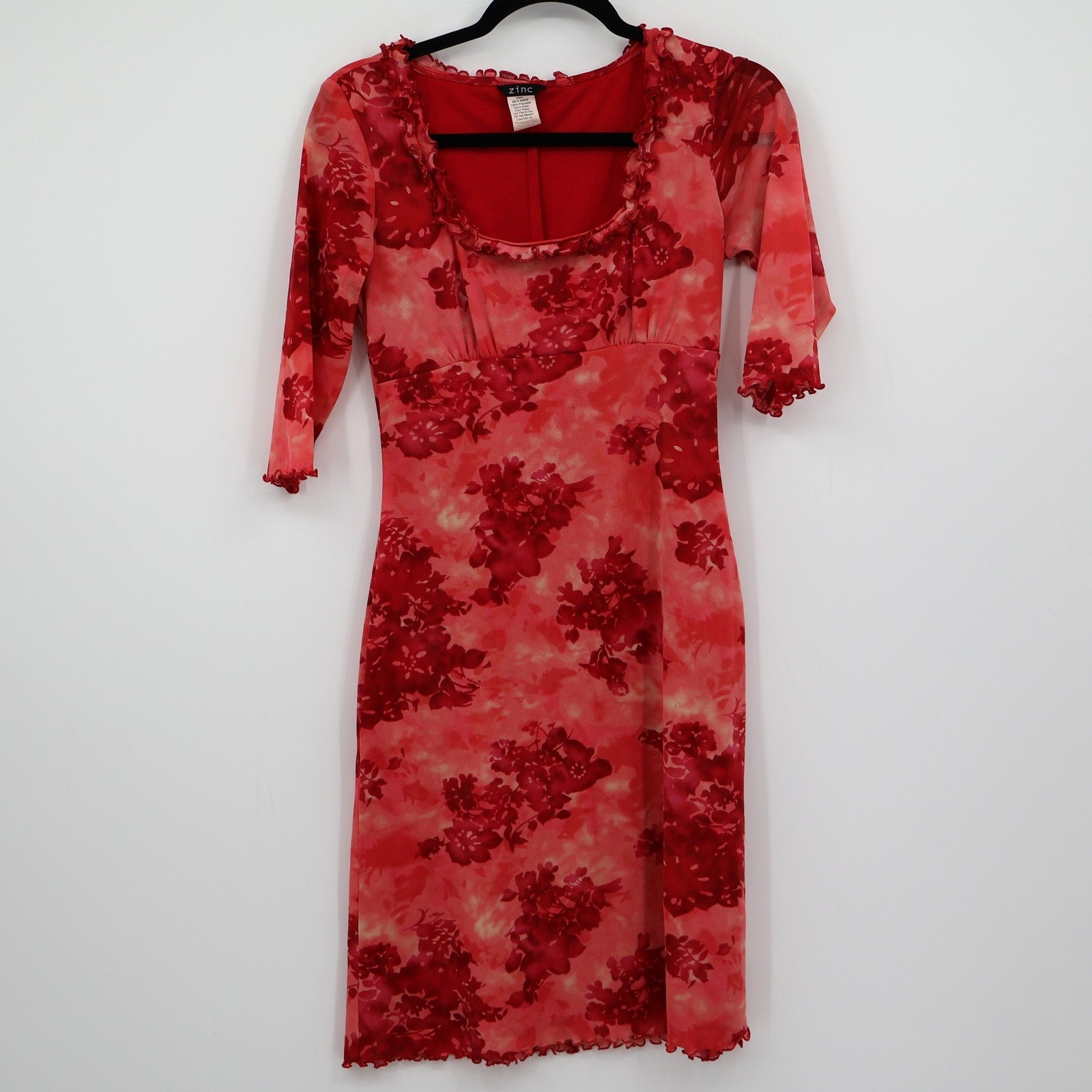 Y2K Vintage Fairy Grunge Babydoll Mesh Dress Womens M Red Sheer Bloomcore Boho