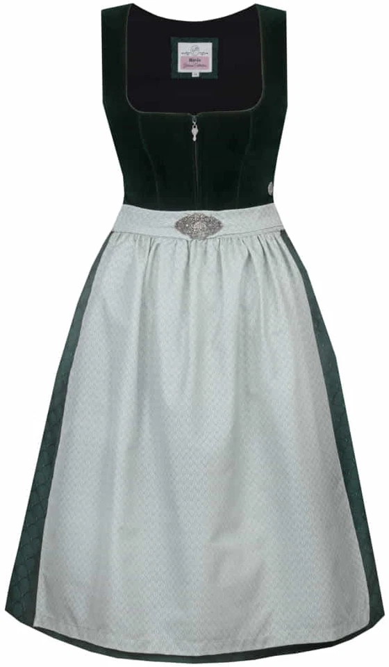 MarJo Dirndl Grafling 65cm Länge forest dunkelgrün mit heller Schürze Damen  - Bild 1 von 3